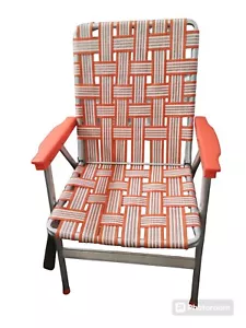 Vintage Aluminum Folding Lawn Chair Webbed Strap Orange - Picture 1 of 3