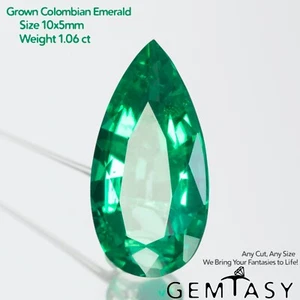 Cut stone - Emerald Colombian hydrothermal lab grown, facet Pear 10x5mm 1.0ct - Picture 1 of 3