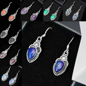 925 Sterling Silver Lapis Lazuli Ear Drop Dangle Pear Earrings Hook Gift Boxed - Picture 1 of 75