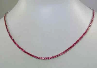 20Ct Round Lab Created Red Ruby Women's Tennis Necklace 14K White Gold Plated - Image 1 of 4