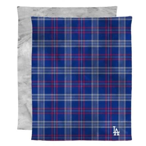 MLB Team Color Plaid Faux Fur Reverse Throw Blanket (Los Angeles Dodgers) - Picture 1 of 1