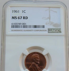 1961 P Lincoln Cent NGC MS 67 RD - Free Shipping - F#9001 - Picture 1 of 15