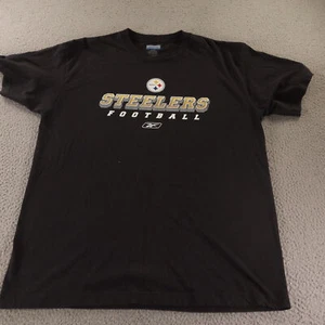 Pittsburgh Steelers Shirt Mens L Black 100% Cotton Reebok NFL Football - Picture 1 of 7