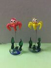 2x Murano Glass,Chinese Glass:Glass Octopus On Wire In Seaweed Figure,Ornament