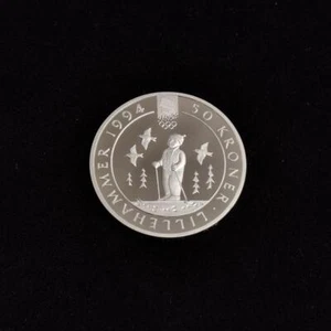 50 Kronen Norwegen 1991 Winterolympiade `94 Lillehammer "Kind auf Skiern" si PP - Bild 1 von 2