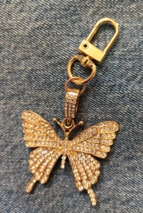 BUTTERFLY KEYCHAIN-RHINESTONE-GOLD TONE-NEXT DAY SHIPPING - Picture 1 of 1
