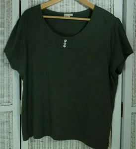 COTTON TRADERS Plus Size Top UK26 49" Bust Dark Khaki Cotton Green T-Shirt Tee - Picture 1 of 5