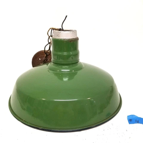 Antique 16” Industrial Green Porcelain Light Lamp Shade Wheeler Gas Station #4 Cover