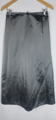 Vintage Y2K Skirt Womens Medium Silver Satin Shiny Maxi Slip Style Grunge Party - Image 1 of 4