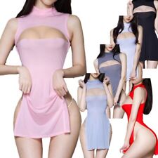 Women's Cutout Bodycon Mini Dress Turtleneck Sleeveless Split Chemise Nightgown