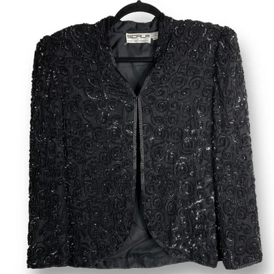 Blazer escala chaqueta vintage de seda con cuentas lentejuelas talla pequeña  Foto 1 de 4