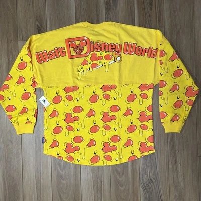 NEW Disney Spirit Jersey Adult M Yellow Pizza Eats Mickey Mouse Pepperoni - Image 1 of 4