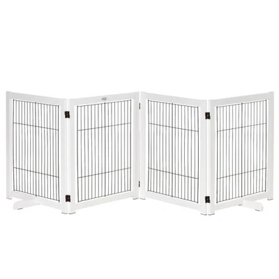 Barrera de seguridad independiente para puerta de mascotas PawHut 4 paneles con pies de soporte blanca