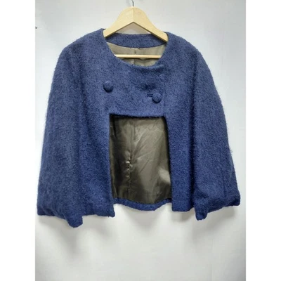 Винтажный синий шерстяная смесь укороченный плащ пальто |  - Изображение 1 из 4