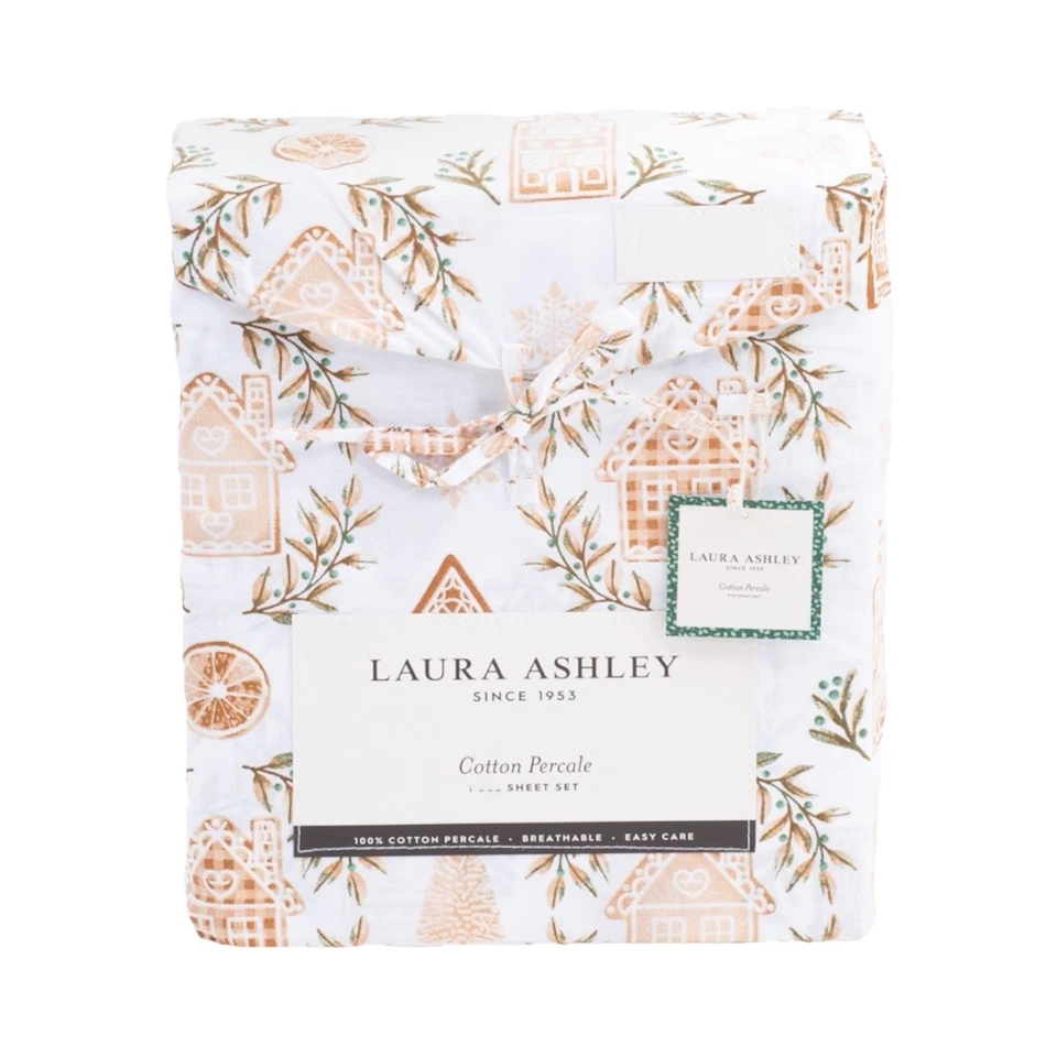 Juego de sábanas Laura Ashley Gingerbread House algodón percal REINA Navidad NUEVO Foto 1 de 1