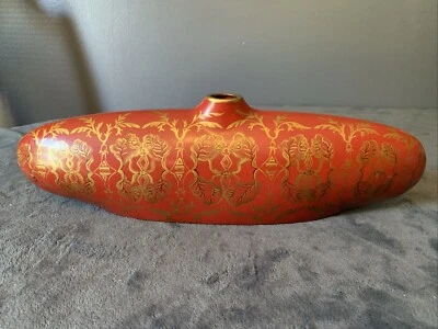 Almohadilla de fieltro de cerámica pintada diseño dorado hojas rojas oblongas curvas chinas decoración Foto 1 de 4