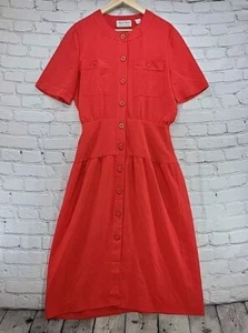 Albert Nipon Vintage Secretary Executive Dress Red Sz 10 Button Front Flaw Spot - Picture 1 of 14