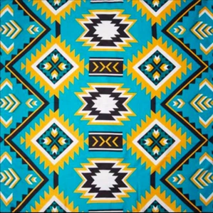 Wyoming Traders Wild Rag Southwest Print Teal / Gold 100% Silk Scarf - 34.5" - Picture 1 of 2