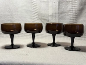 Vintage 4 MCM dunkelbraune Rauchglas Standkelche * - Bild 1 von 4