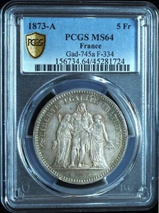 1873-A France 5 Francs Hercules MS64 PCGS - Picture 1 of 3