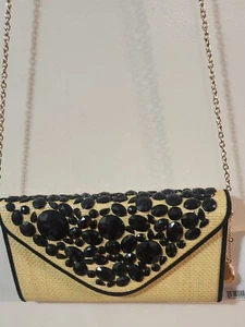 Big Buddha Straw handbag purse w/ faux onyx . 10" New w/ tag. chain strap. READ - Picture 1 of 13