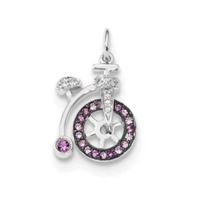 14k White Gold Diamond and Pink Sapphire Bicycle Pendant Gift for Mother - Picture 1 of 2