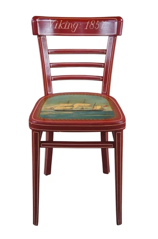 Vintage Folk Art Red Nautical Martime Viking Clipper Ship Side Accent Chair 31" Cover
