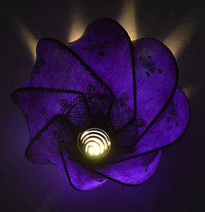 Moroccan Henna Ceiling Light Fixture Goat Skin Fancy Handmade Home Decor Purple - Picture 1 of 5