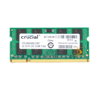 Crucial 4GB 2RX8 PC2-6400S DDR2-800MHz 200pin SODIMM Laptop Memory RAM Model 2GB - Image 1 of 4