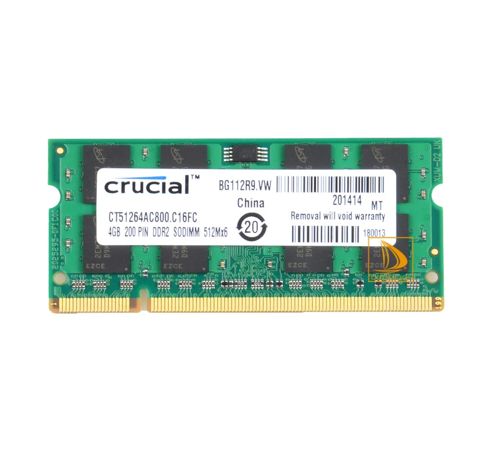 Crucial 4GB 2RX8 PC2-6400S DDR2-800MHz 200pin SODIMM Laptop Memory RAM Model 2GB - Image 1 of 4