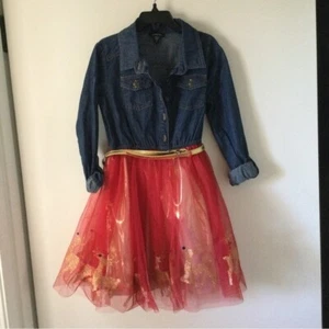 ZUNIE GIRLS DRESS DENIM AND TULLE WITH REINDEER TRIM SIZE 7 NWOT - Picture 1 of 14