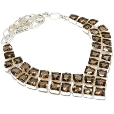 Smokey Quartz Necklace 925 Sterling Silver Necklace Smokey Gemstone Necklace - Image 1 of 3