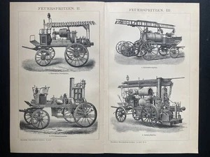 antike Grafik Technik /Berufe: Feuerspritzen um 1900 Feuerwehrgeschichte  - Bild 1 von 6