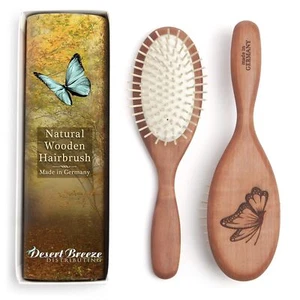 Natural Wood Bristle Hair Brush, Gentle Scalp Massage, Pear Wood Handle, Made i - Picture 1 of 5