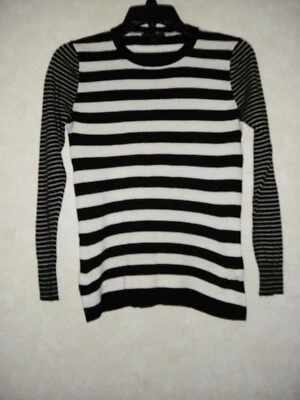 Banana Republic Sweater Women XS Black White Striped Knit Crew Long Sleeve - Image 1 of 4
