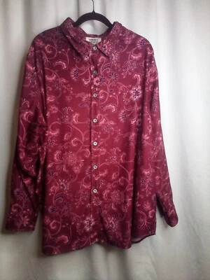 Blusa Mainstreet Azul 2X Mujer Abotonada Manga Larga Floral Rojo Rosa Foto 1 de 4