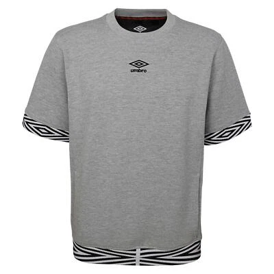 Umbro Men's Short Sleeve Club Fleece Crew Sweater, Medium Grey Heather/Black
