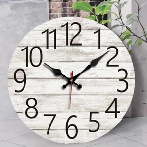 Rustic 12 inch Wooden Round Wall Clock - Modern/Classic Creative Design - Silent - Picture 1 of 3