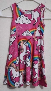 JX Star Girls Size 3-4 Sleeveless Unicorn Pattern Knee Length Dress Multicolor - Picture 1 of 3