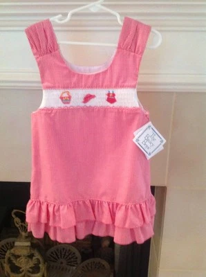 全新带标签 BAILEY BOYS SMOCKED 连衣裙,带海滩物品,尺寸 5 红色/白色 DARLING — 第 1/4 张图片