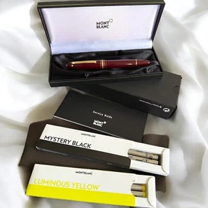 Montblanc Meisterstruck Yellow Document Marker & Roller Ball Pen Bordeaux - Picture 1 of 8