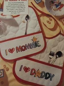 (2) I Love Mommie & Daddy Baby BIB OOP Magazine Cross Stitch Pattern (T) - Picture 1 of 1