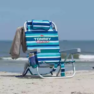 2-pack Tommy Bahama Beach Chair, Reclining, Backpack Straps, Blue Stripe, NEW - Picture 1 of 8