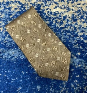 Corbata de seda Jhane Barnes Frecuencia Taupe Plateada Marrón Gris Geométrica Hecha a mano - Imagen 1 de 4