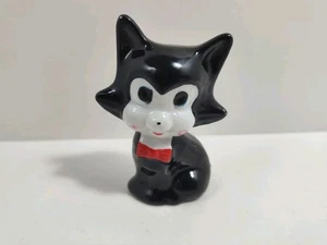 Vintage Ceramic Cat Figurine Black & White Tuxedo Kitten In Red Bow 3.5" - Picture 1 of 8