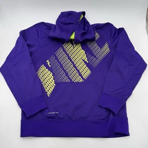 Nike YOUTH Hoodie Therma-Fit Purple Neon Green Size XL Front Kangaroo Pocket VGC - Picture 1 of 3