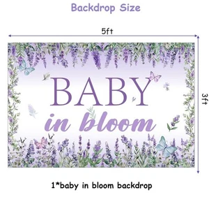 Baby in Bloom Lavender Butterfly Backdrop Baby Shower 5x3 foot size Purple Party - Picture 1 of 2