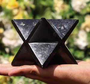 Grande 110MM Negro Nuummite Piedra Hechicera Chakra 8 Puntos Estrella Markaba - Imagen 1 de 10