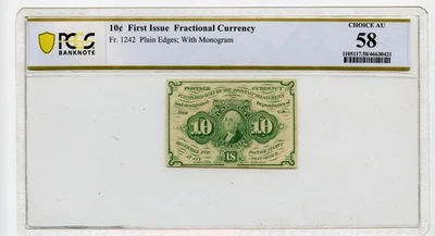 Fr. 1242 10c First Issue Fractional Currency-Plain Edges- PCGS Choice AU 58 - Image 1 of 2