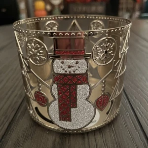 Bath & Body Works 3-Docht-Kerzenhalter ~ glitzernde Schneemannbäume 14,5 Oz. Weihnachten - Bild 1 von 6
